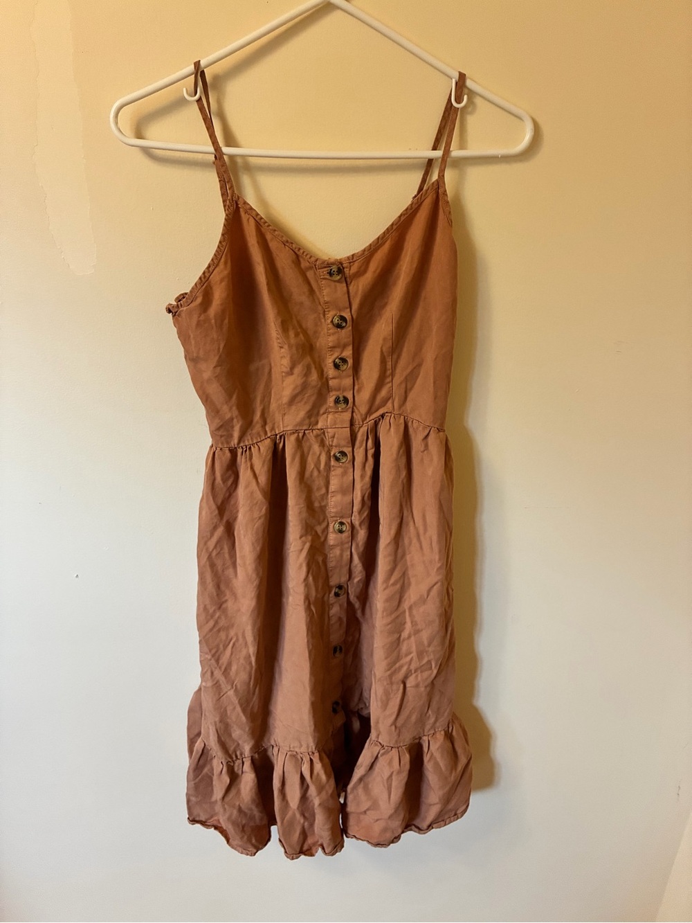 Love Tree Rust-Tonal Spaghetti Strap Button Dress